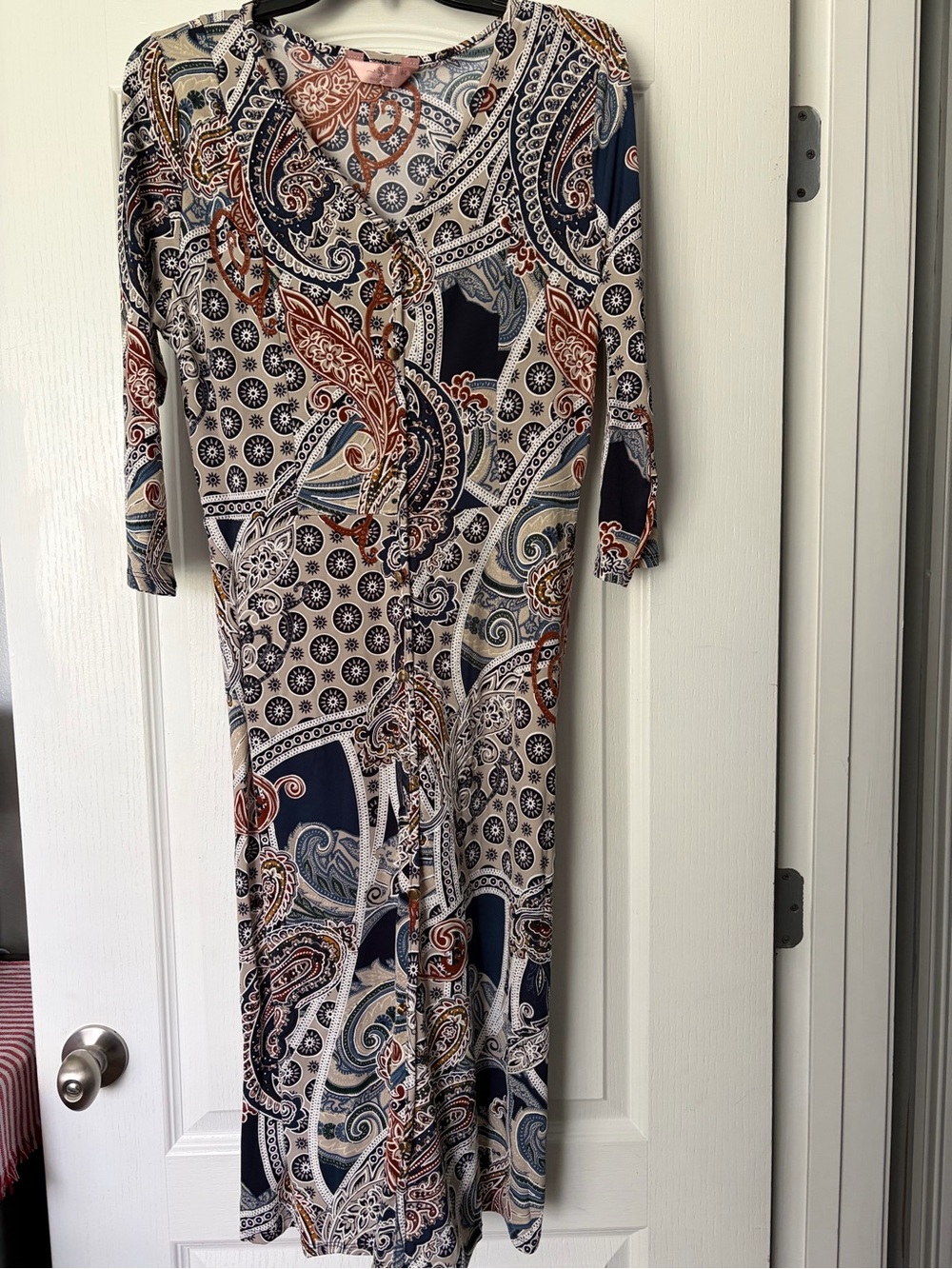 SJS Paisley Maxi Dress in Navy, Cream & Rust
